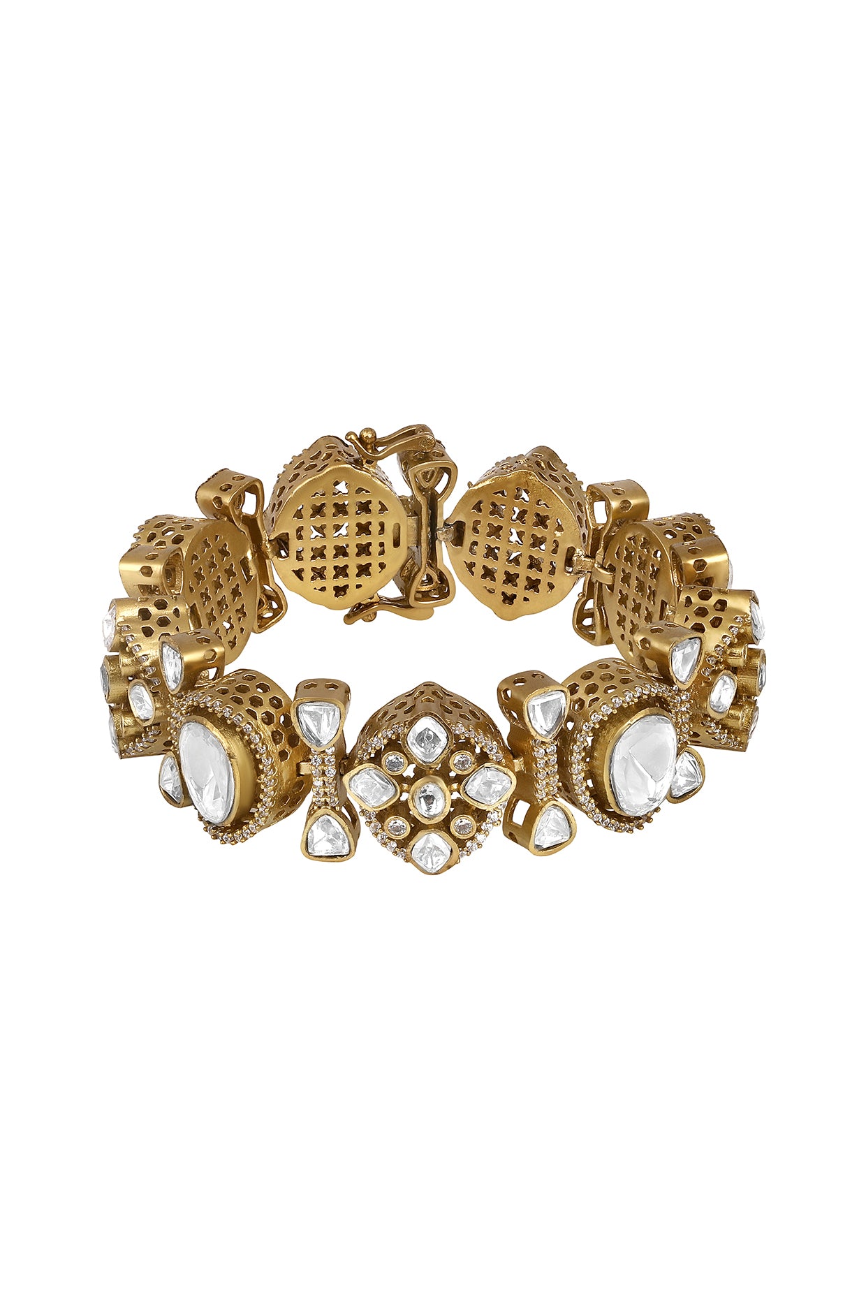 Bracelet in mehandi polish brass with Kundan Polki, Zircon Diamond, Have Been Used