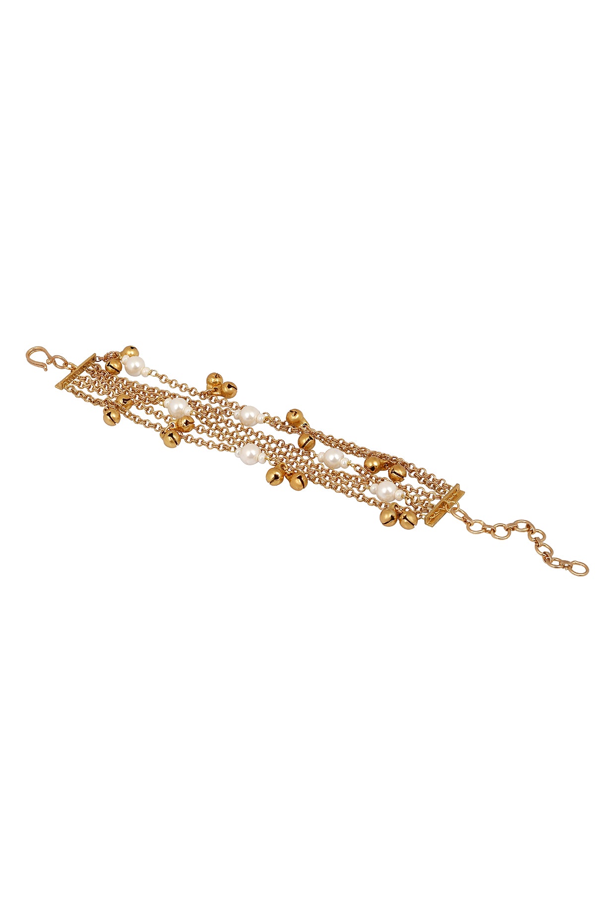 Bracelet in gold tone brass with Pearls, Gold Ghungroo, Have Been Used