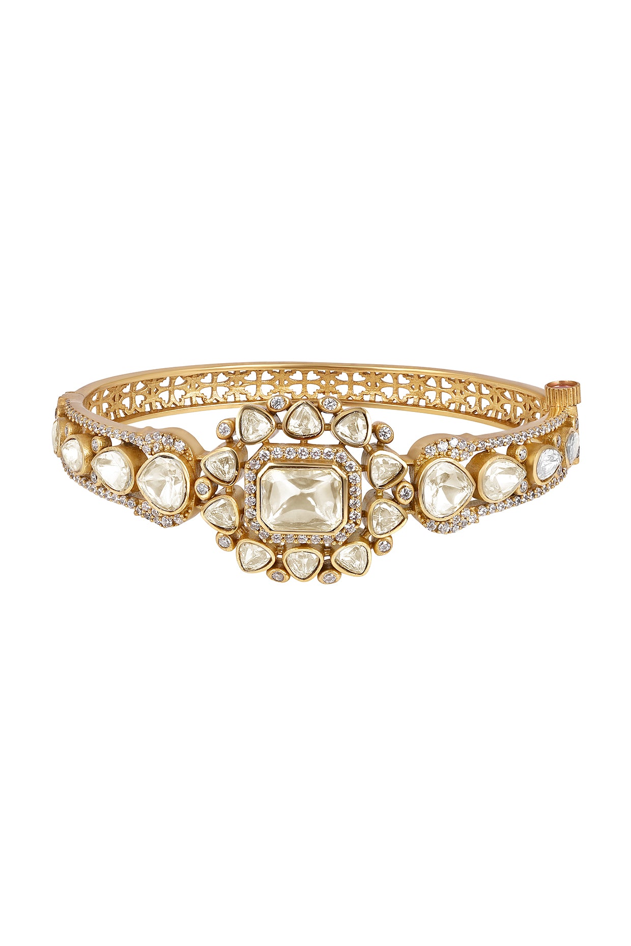 Bracelet in gold tone brass with Lv Kundan Polki (Yellow Polki), Zircon Diamond, Have Been Used