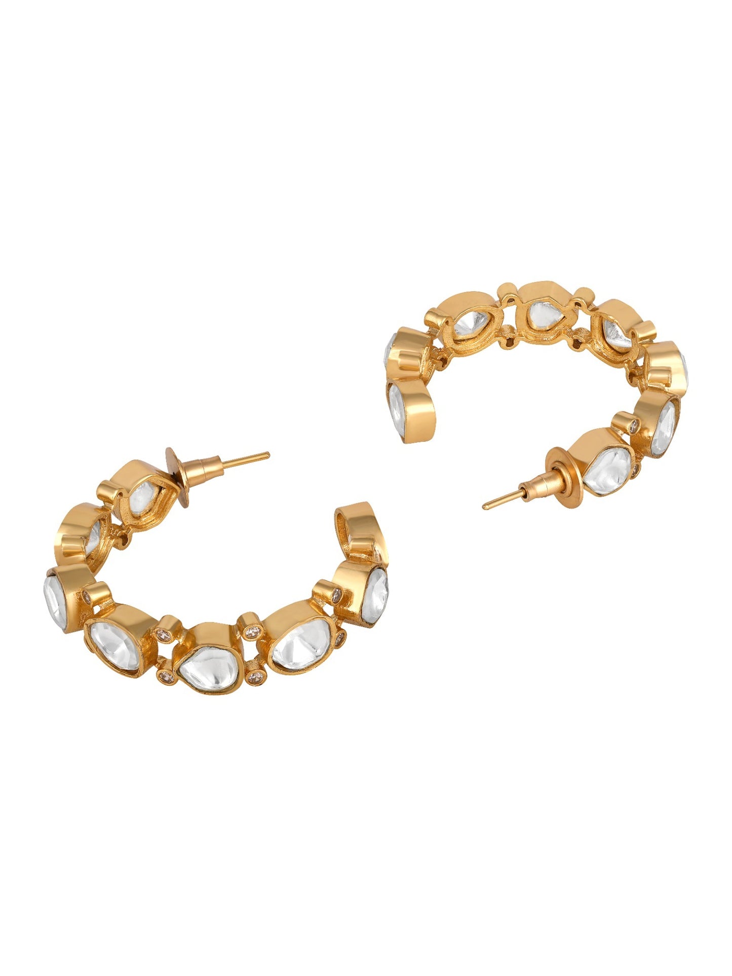 Gold Hoop Earrings with Kundan Polki