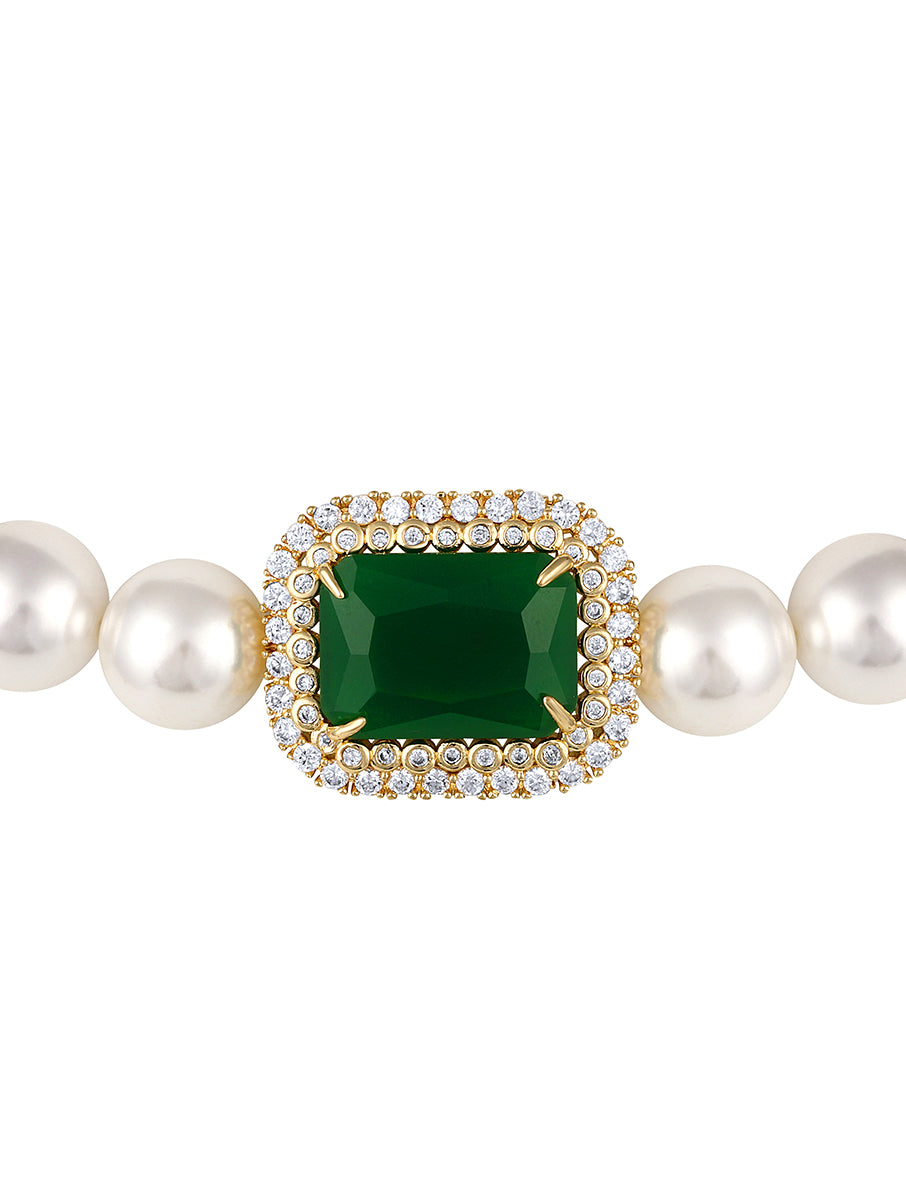 Dog Collar Choker in gold with Micron gold polish brass, pearls, emerald,cz diamond