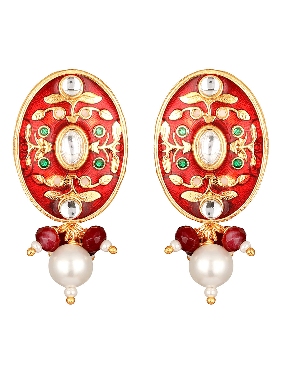 Gold polished brass with, Kundan Polki, Shell Pearls, & Red color Agate