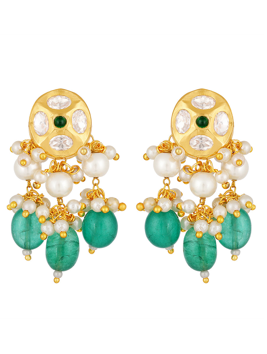 Golden polished brass Earring with Onyx Tumble, Pearls