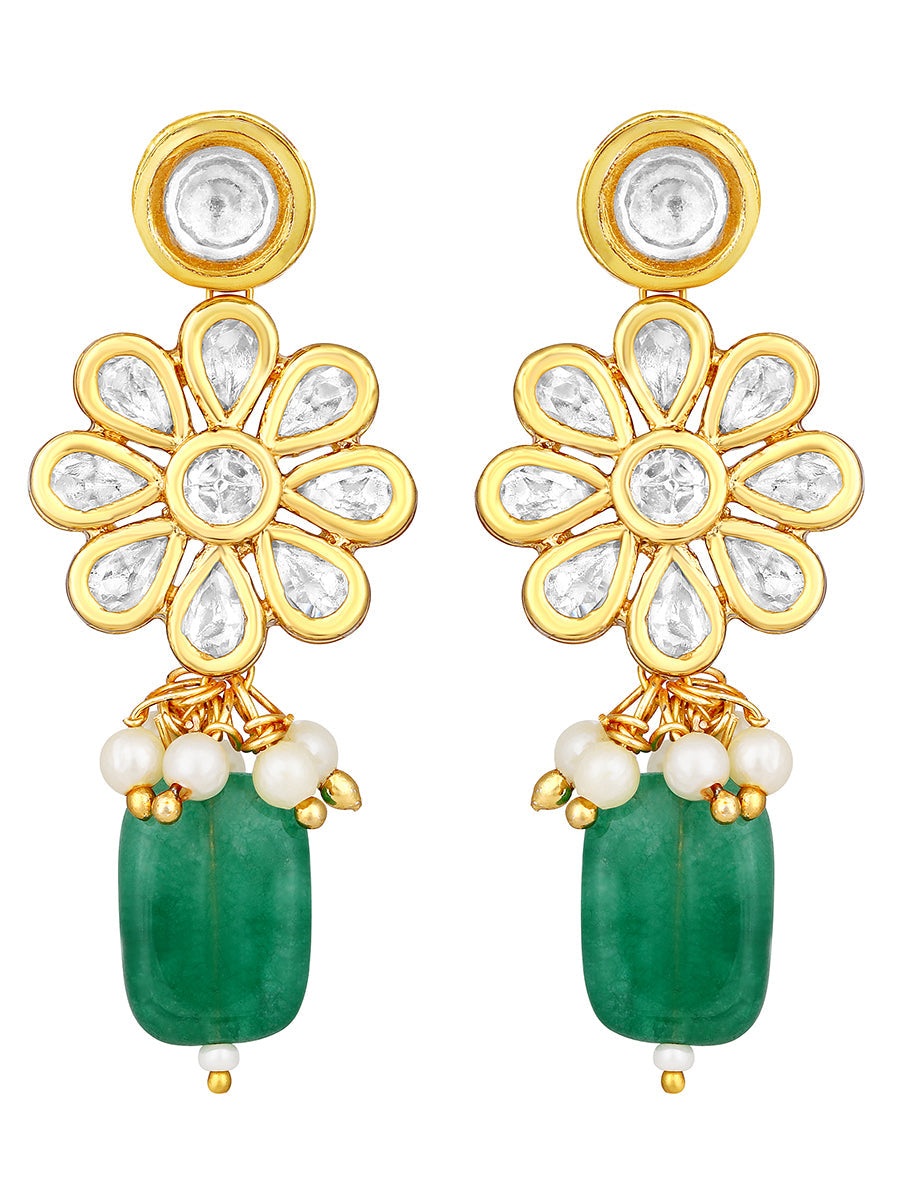 Designer Gold Finished brass earring with Kundan Polki & Agate tumbles