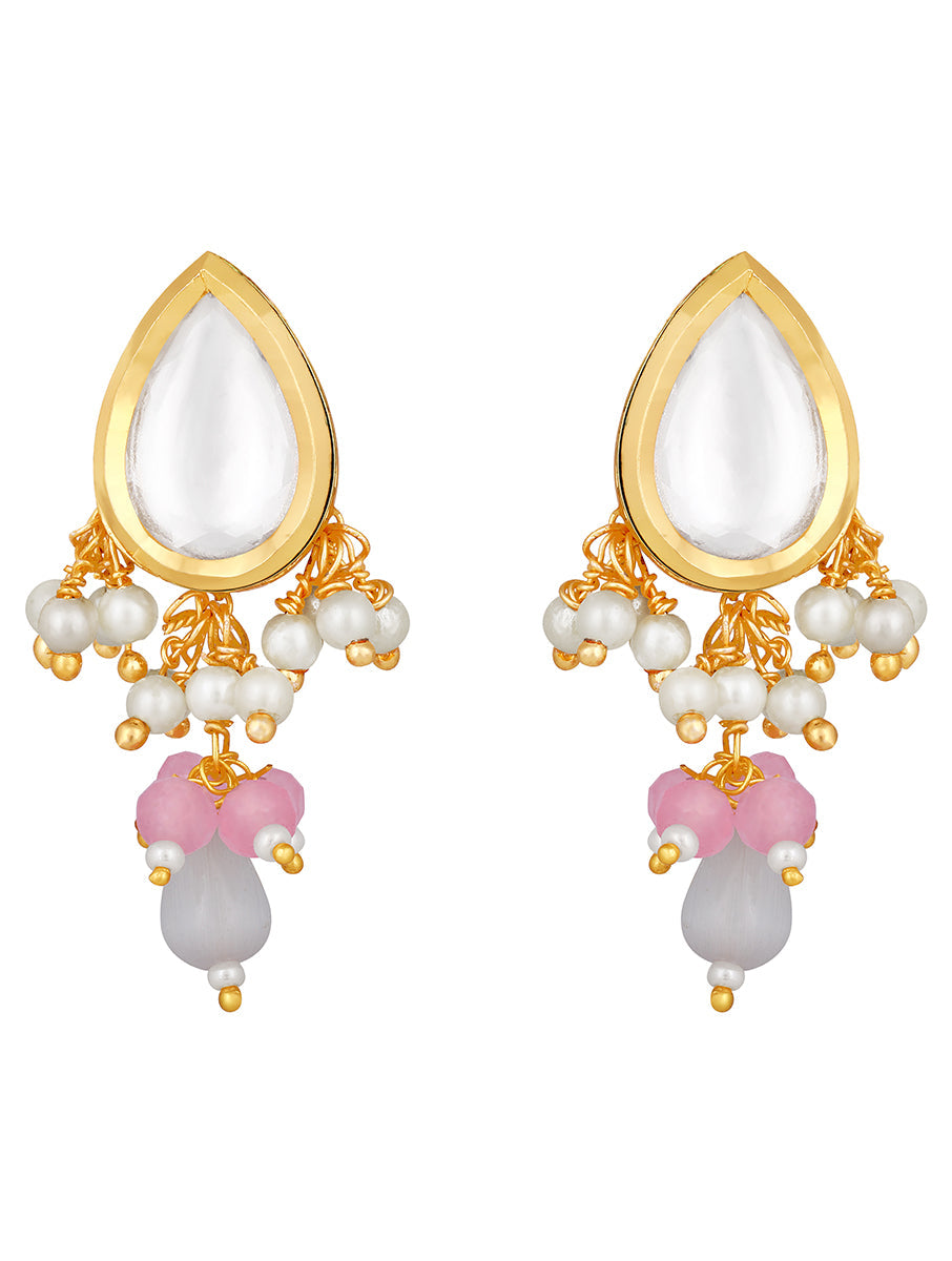 Earring with gold polished brass,Kundan Polki, Agates, Carved Onyx Stone & Monalisa Stones