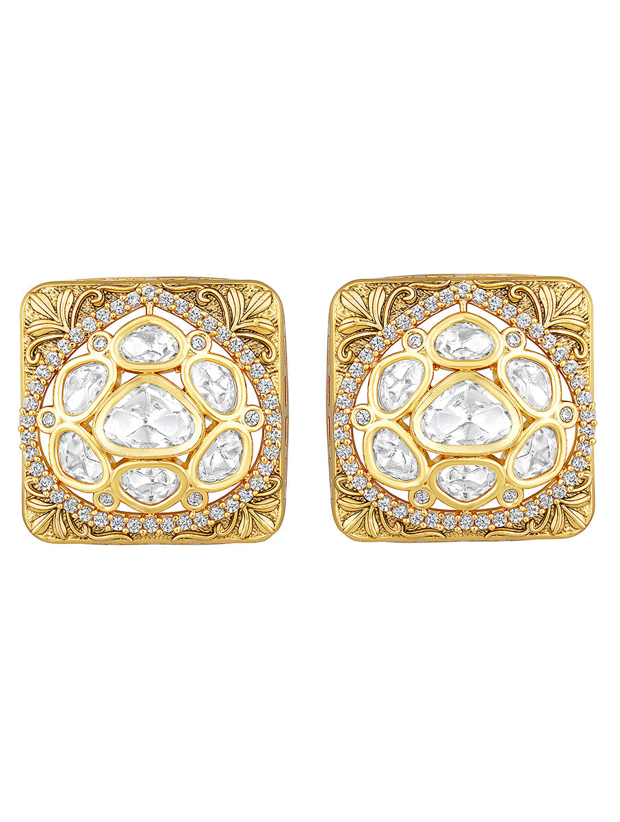 Designer Earring with Golden Finished brass & Diamond Kundan Polki