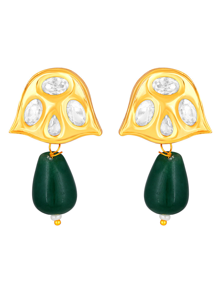 Earring with gold polished brass designed, Kundan Polki & Agate tumbles