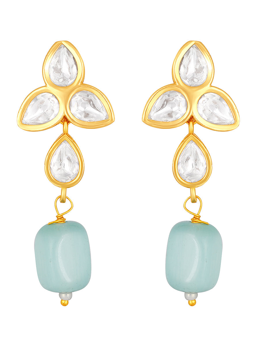 Earring with gold polished brass, Kundan Polki & Mosenite stone