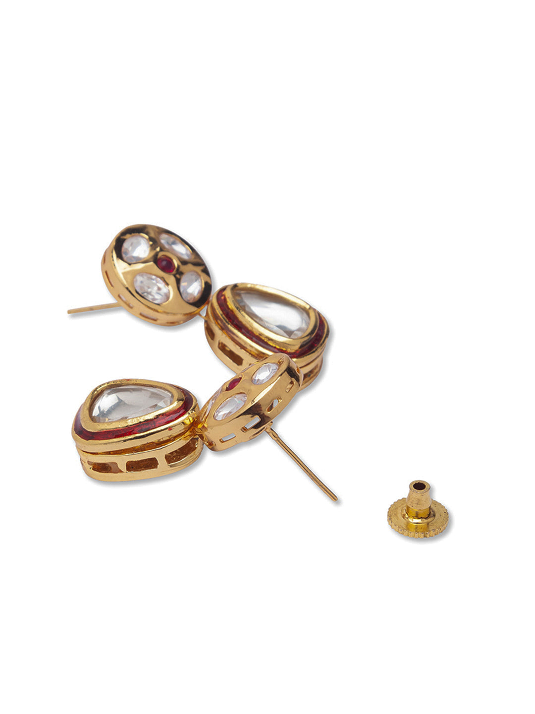 Earring with Gold Polish Brass & Maroon Kundan Polki