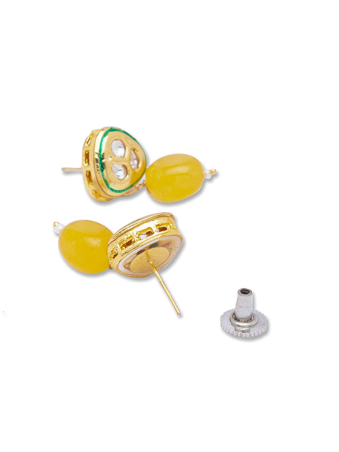 Gold Polished Earring with Yellow colored Onyx Tumbles
