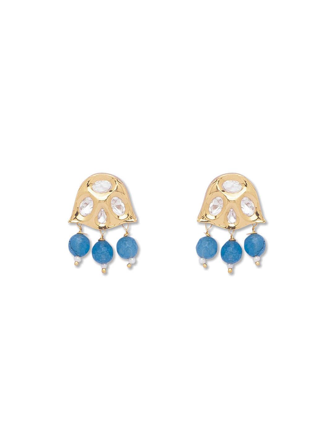 Earring with Golden Polish Brass, Golden color Kundan Polki & Sky blue Agates