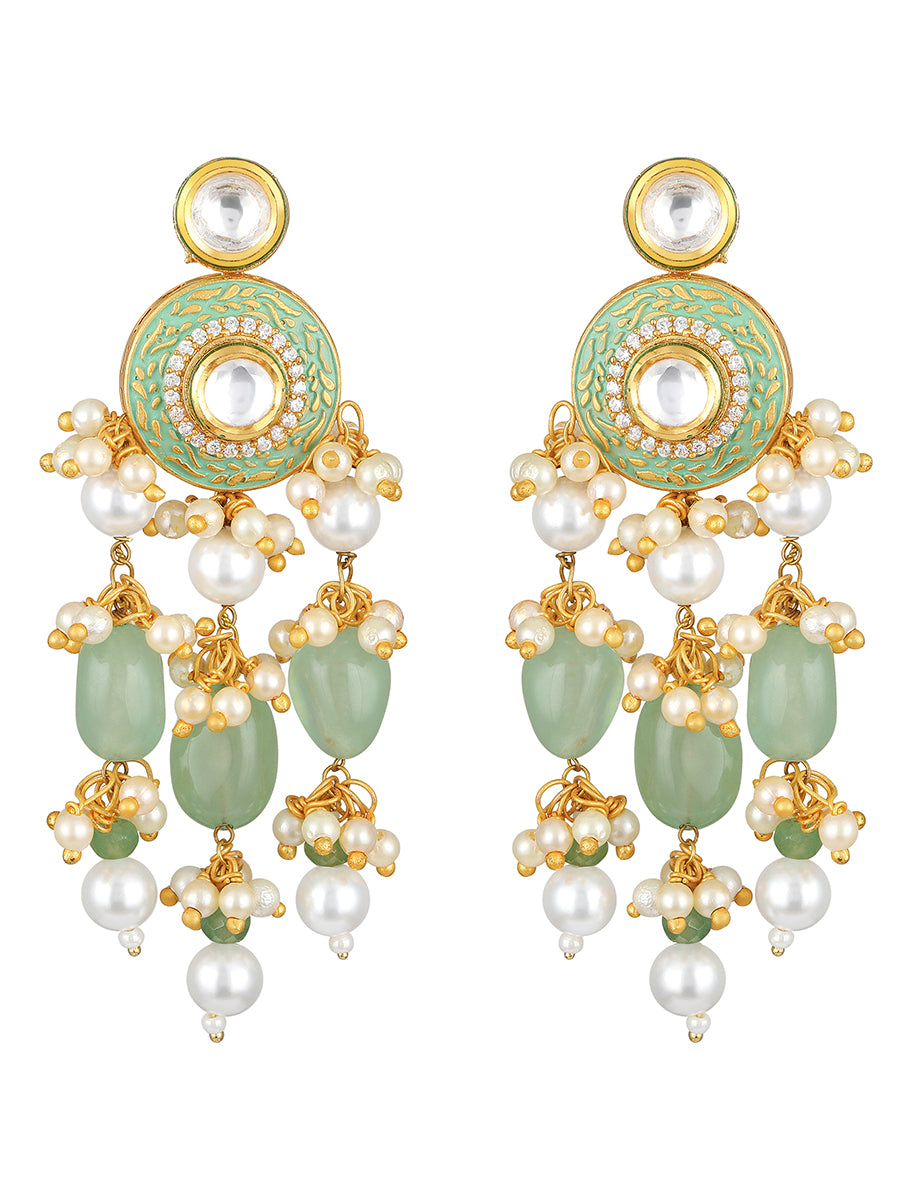 Golden polished brass Earring with Shell Pearls,& Colored Onyx tumble
