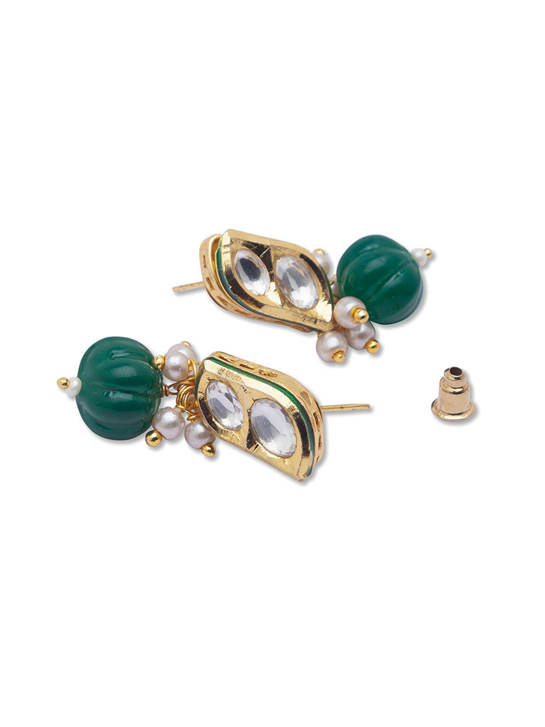 Necklace with Gold Polish Brass, Kundan Polki & Onyx Watermelon tumbles