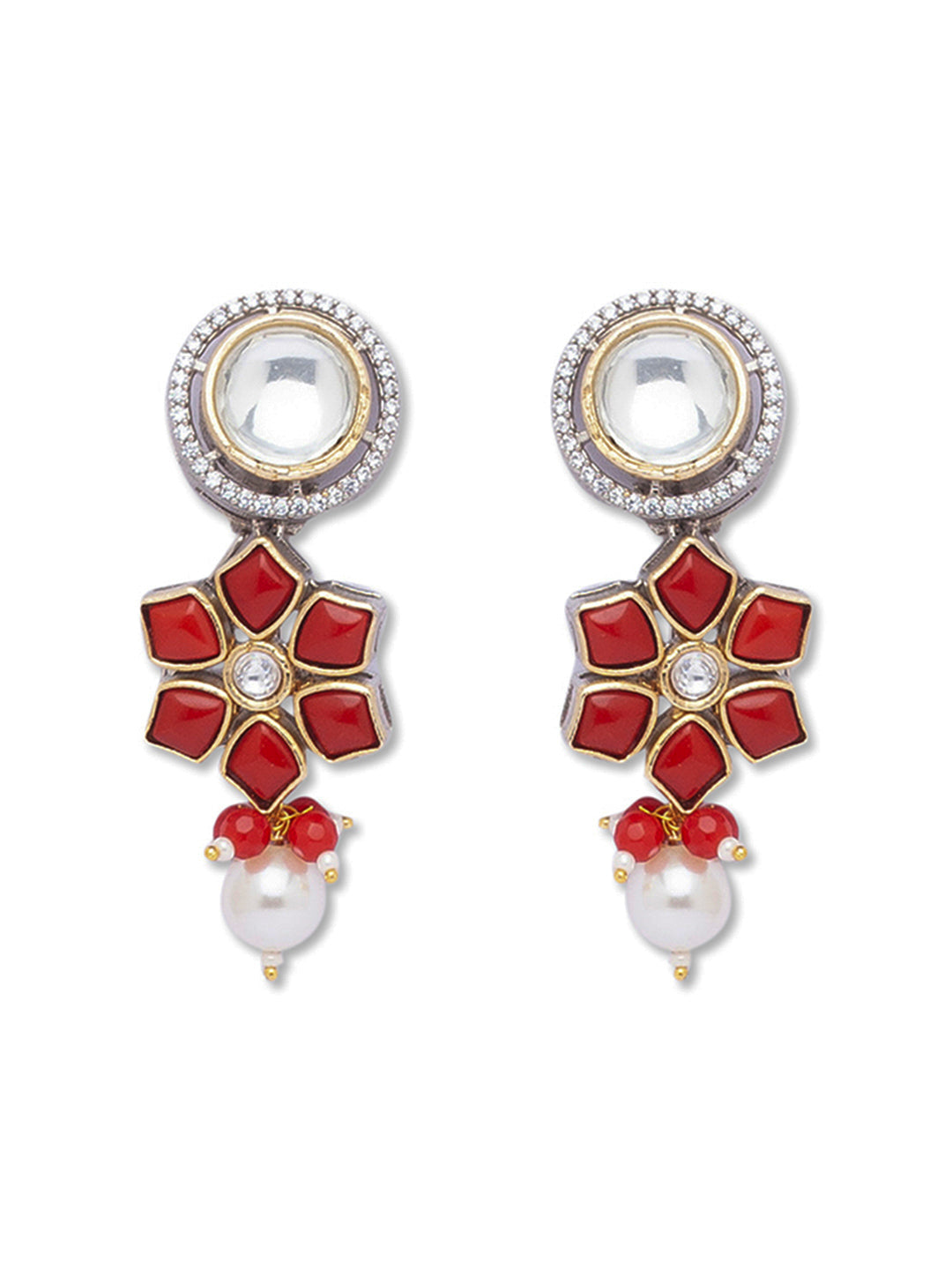 Gold Polish Brass Necklace with Kundan Polki, & Shell Pearls,