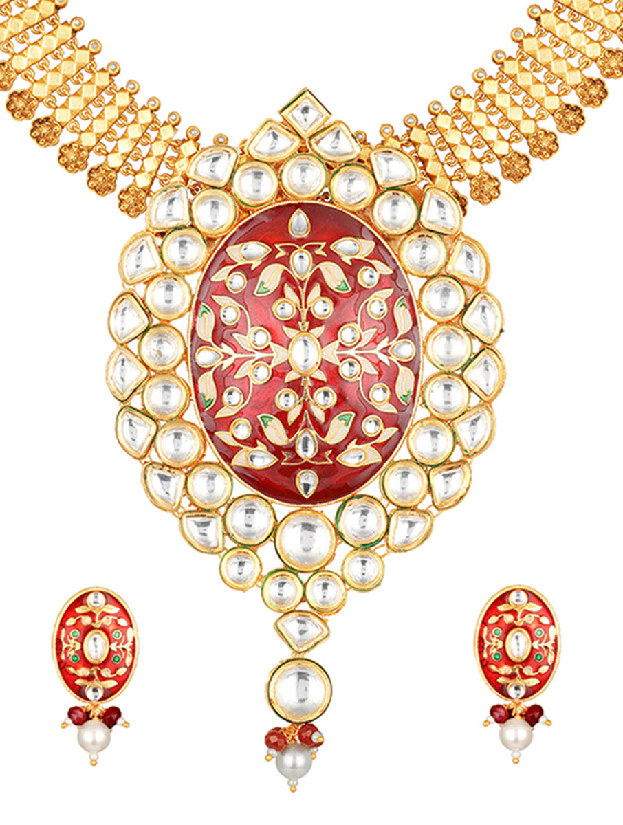 Golden polished Necklace, with Pearls & Agates