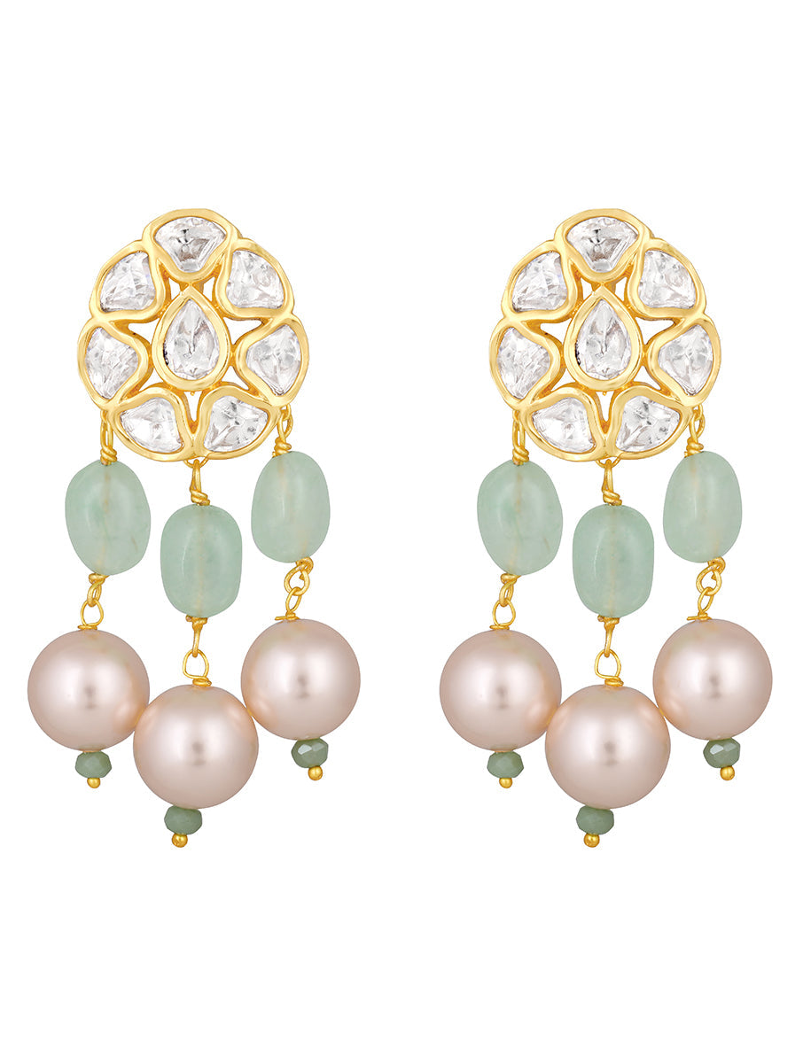 Designer Necklace with gold polished brass, Kundan polki,Shell Pearls, Onyx Tumbles,Kundan Polki Bordered Cz Diamonds