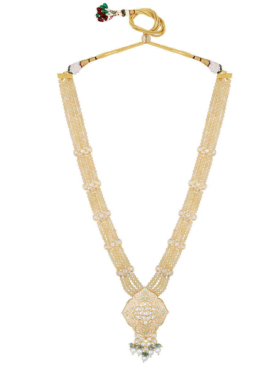 Necklace set with gold polished brass, Kundan Polki, Shell Pearls, Agates,hand painted meena