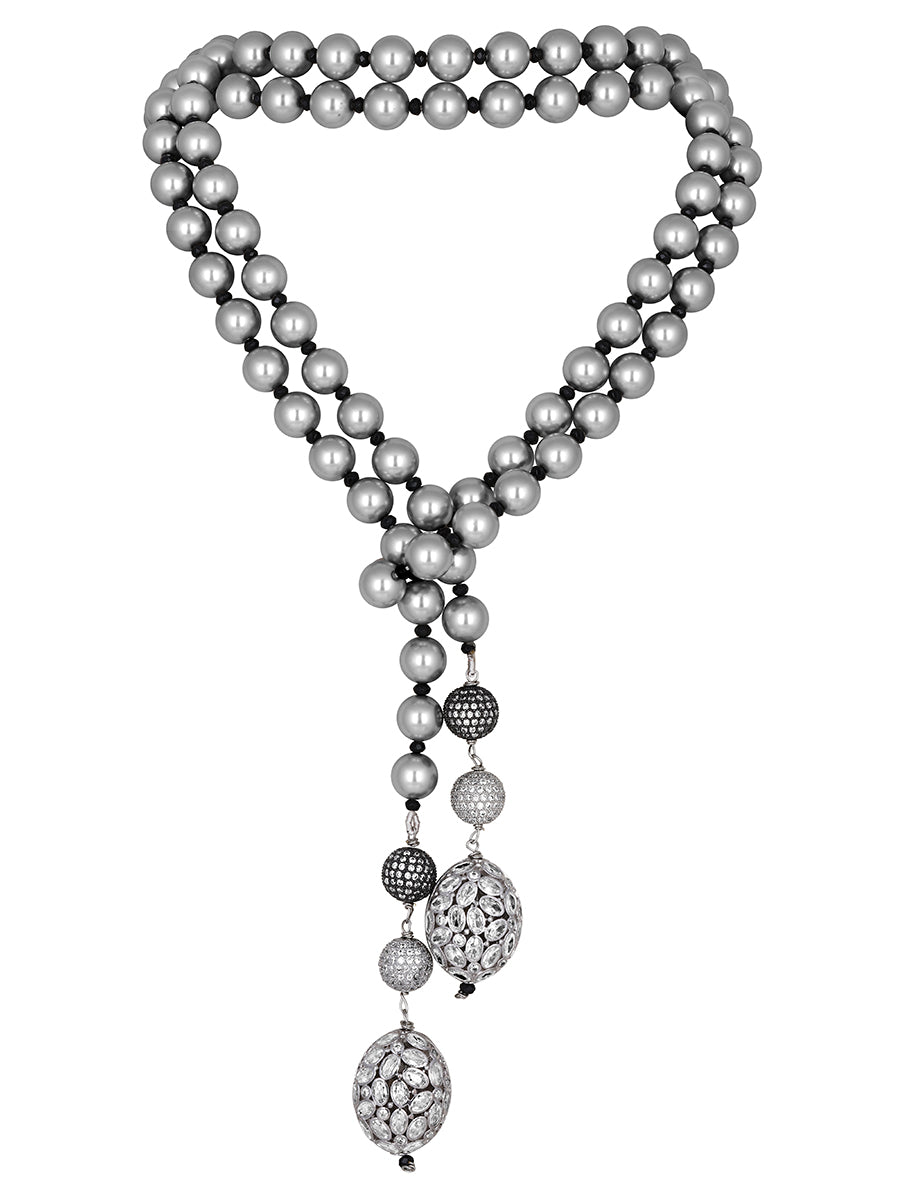 Designer Necklace with Shell Pearls, Agates & Cz Diamond Balls