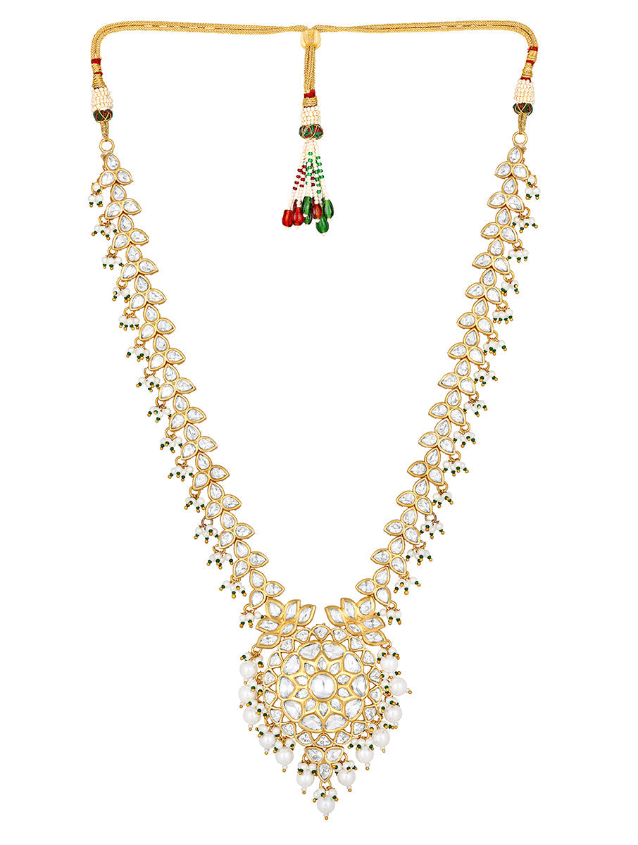 Necklace with golden polished brass, Agates, Kundan Polki & Shell Pearls,