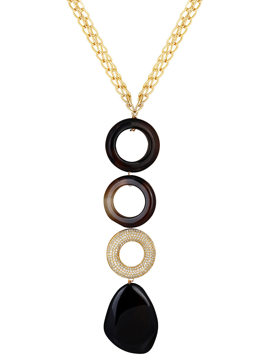 Necklace with gold polished, Cz diamond polo ring & Natural onyx stone.