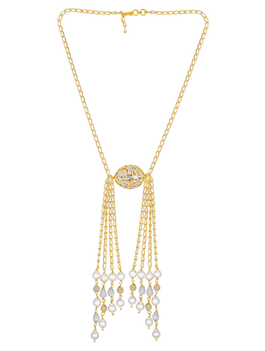 Gold Finished brass chain,Cz diamond ball, Fresh water Pearls & Monalisa tumble