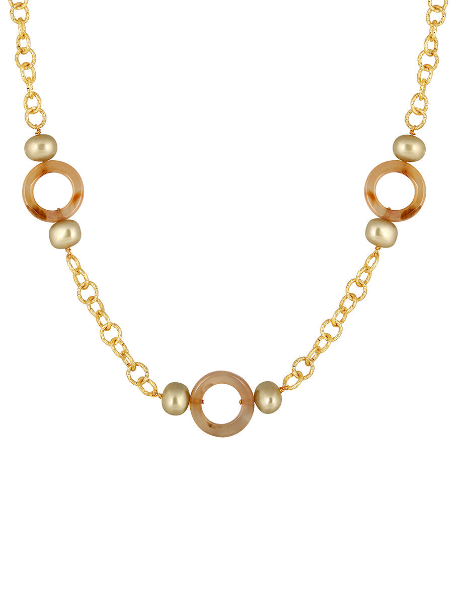 Designer Necklace with gold Finished brass, Shell Pearls & Natural Onyx stone