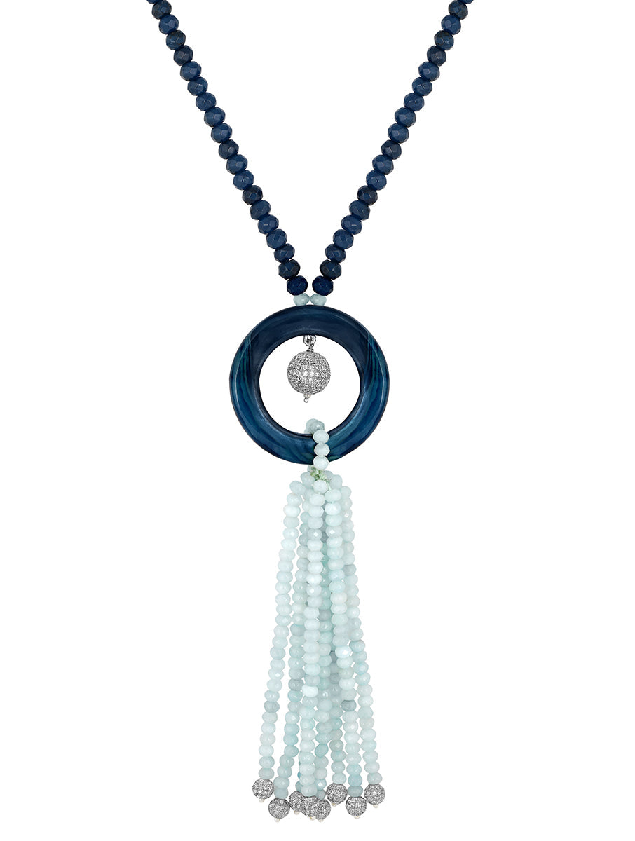 Designer Necklace with gold polished brass, Agate,Cz diamond ball & Natural stone.