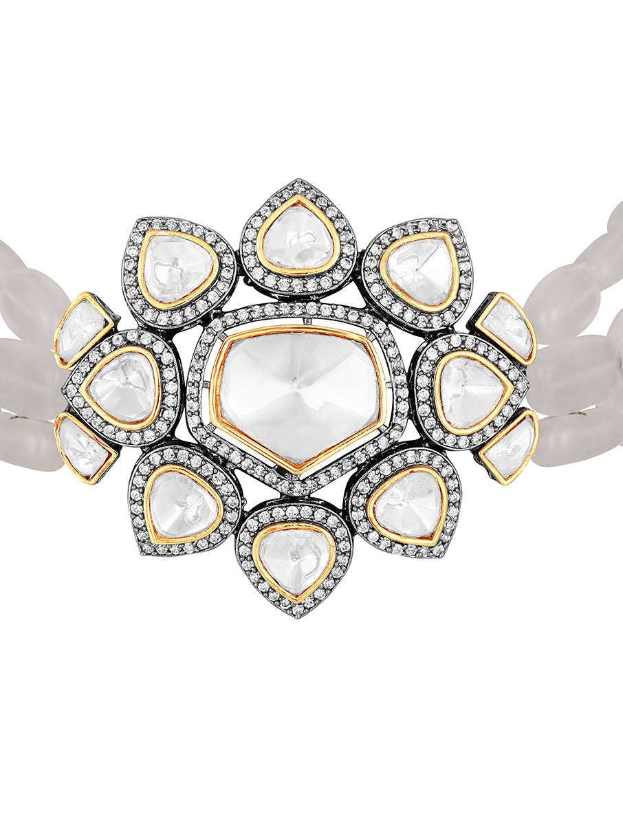 Designer Necklace with gold polished brass & Diamond Kundan Polki
