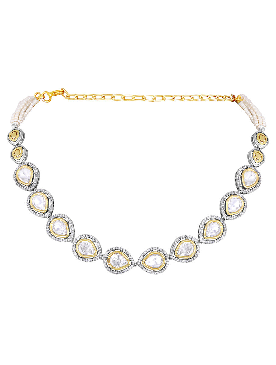Designer Necklace with gold Finished brass,Diamond Kundan Polki & Kidiya Moti