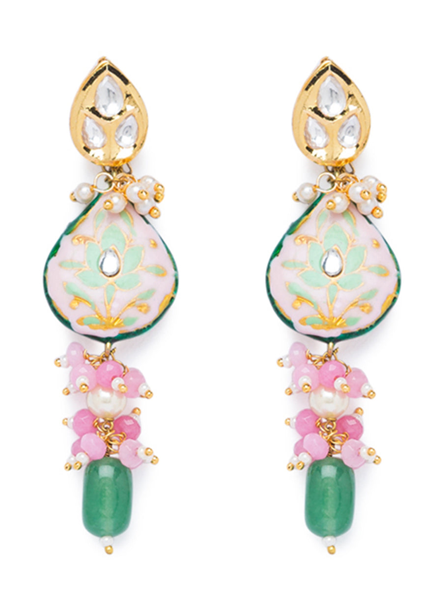 Necklace with Gold Polish Brass, Agates, & Kundan Polki, Tumbles