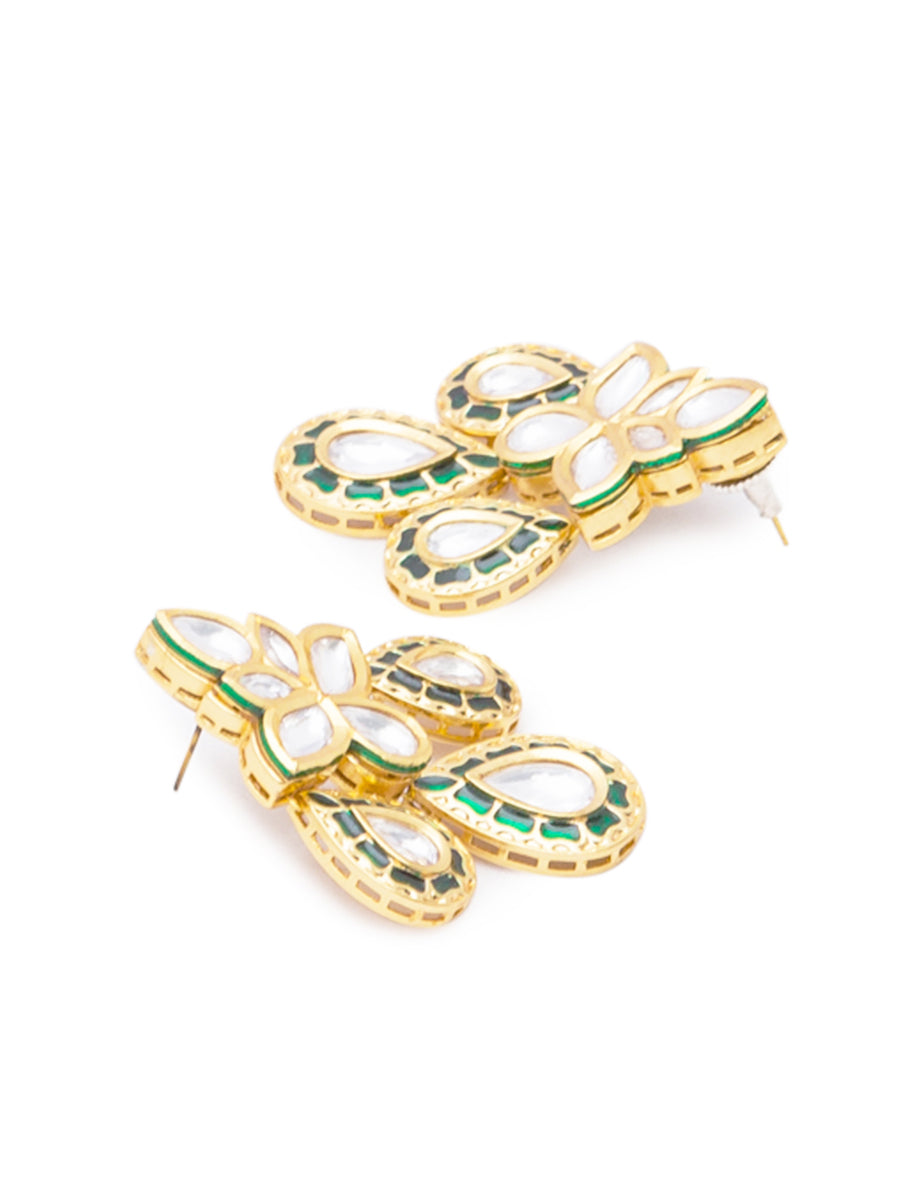 Earring with Gold polished Brass, Kundan Polki