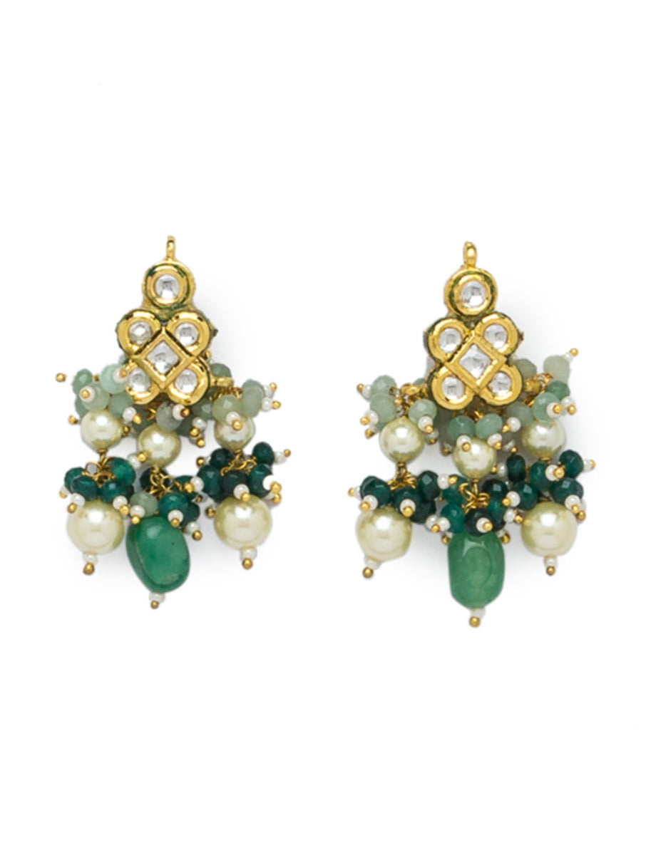 Necklace with Gold Polished Brass with Agates & Pearls