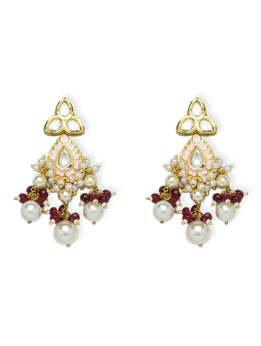 Golden Polished Brass Necklace with shell Pearls, & Kundan Polki