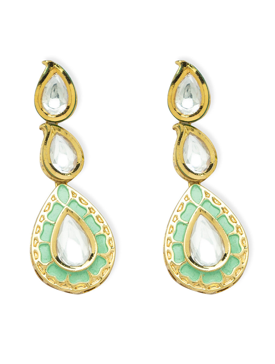 Necklace set with Gold Polish Brass, Green Shell Pearls, & Golden Kundan Polki