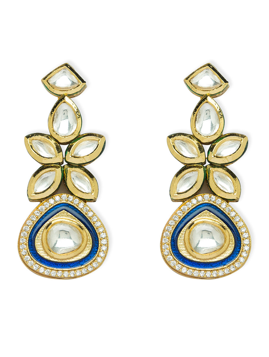 Necklace set Golden Polish Brass, Blue Agates, Kundan Polki, Pearls