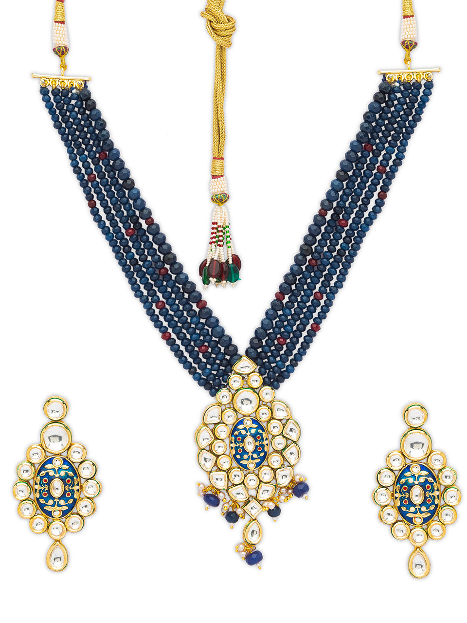 Necklace with Gold Polish Brass, Meenakari work & Agates