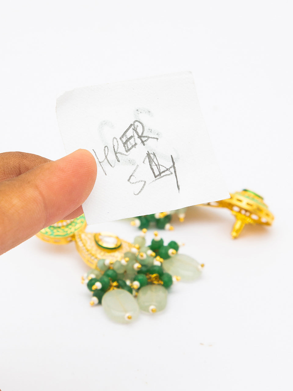 Earring Pair with Gold Polished Brass, Meenakari work Agates & Pearls