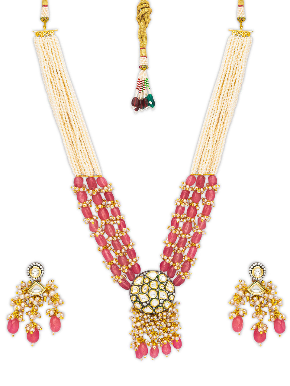 Necklace with Gold Polish Brass, Meenakari work, Agates, Onyx Tumbles, & Pearls
