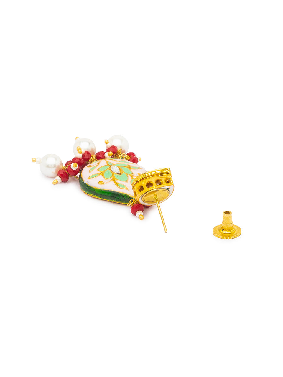 Micron Gold Polished Earring with Kundan Polki, Meenakari & Shell Pearls