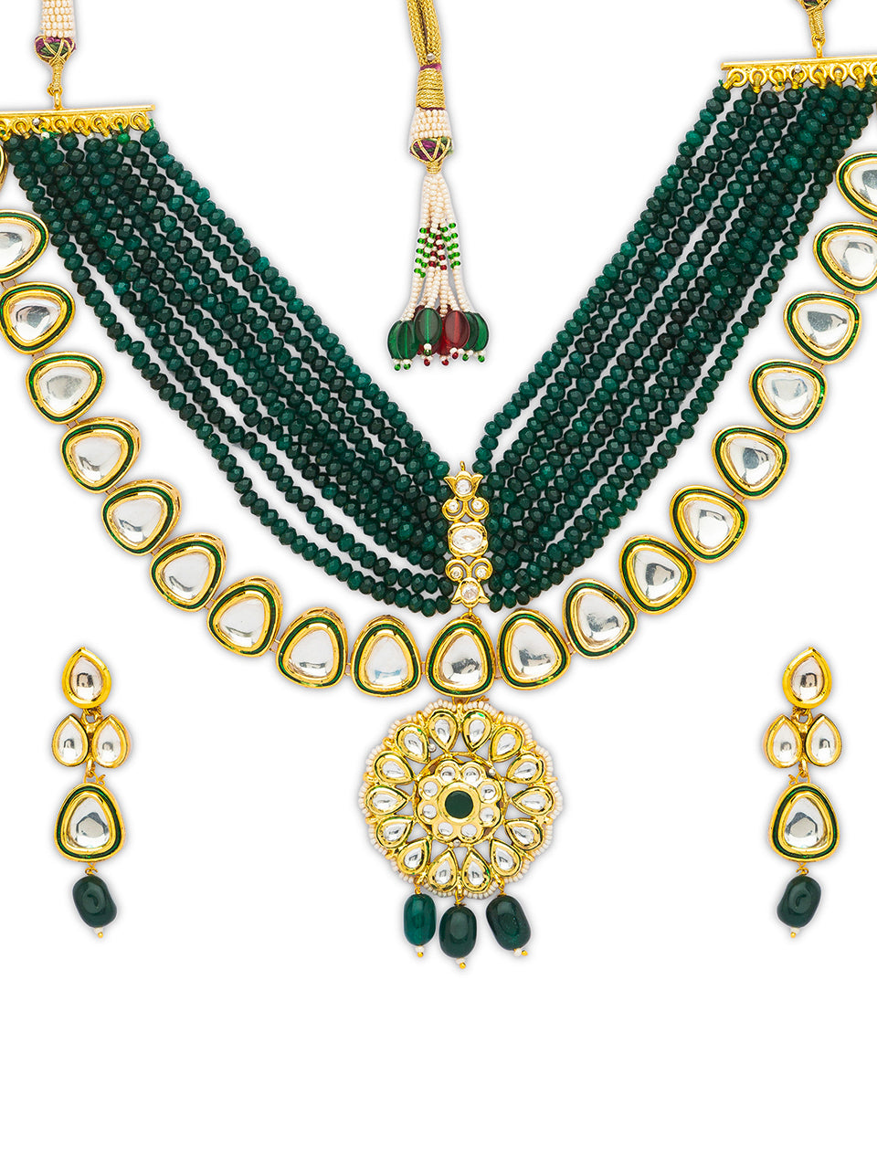 Necklace with Gold Polished Brass, Kundan Polki, Agates, & Onyx Tumbles