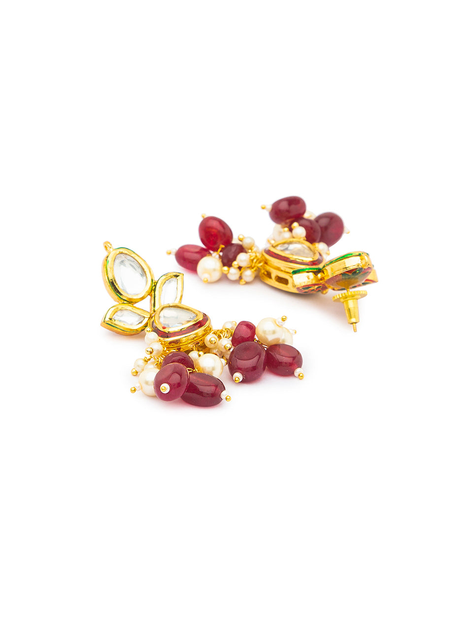 Gold Polish Brass Earring with Kundan Polki, & Agates