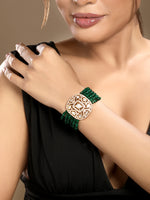 Bracelet in gold tone brass with Moissanite Kundan Polki, Agate, Cubic Zirconia