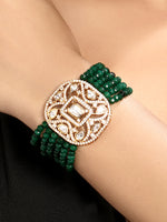Bracelet in gold tone brass with Moissanite Kundan Polki, Agate, Cubic Zirconia