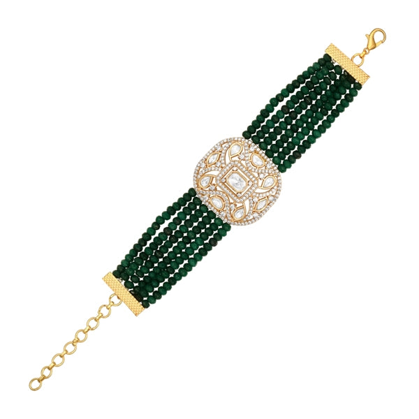 Bracelet in gold tone brass with Moissanite Kundan Polki, Agate, Cubic Zirconia