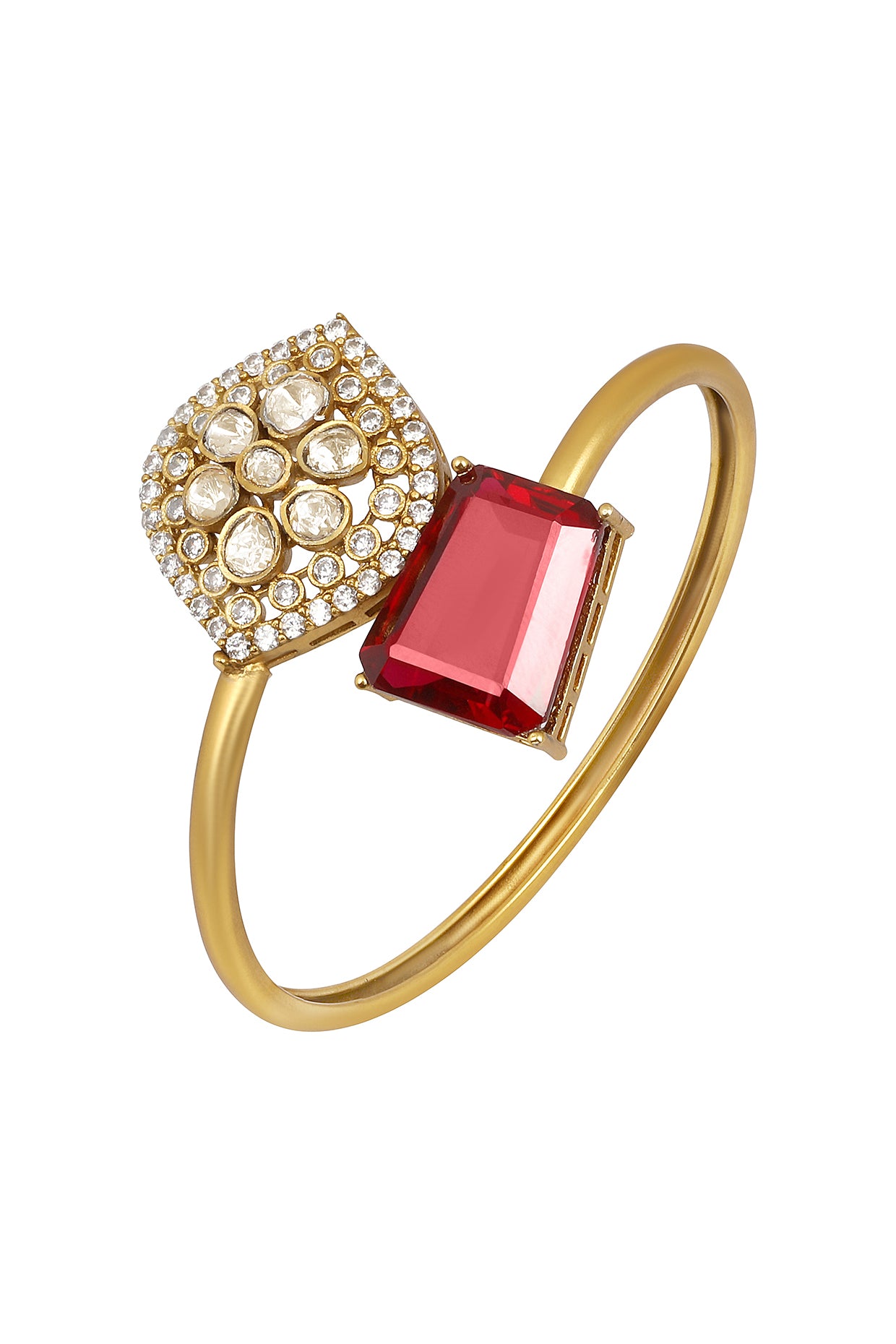 Bracelet in gold tone brass with Synthetic Tourmaline, Kundan Polki, Zircon Diamond, Have Been Used