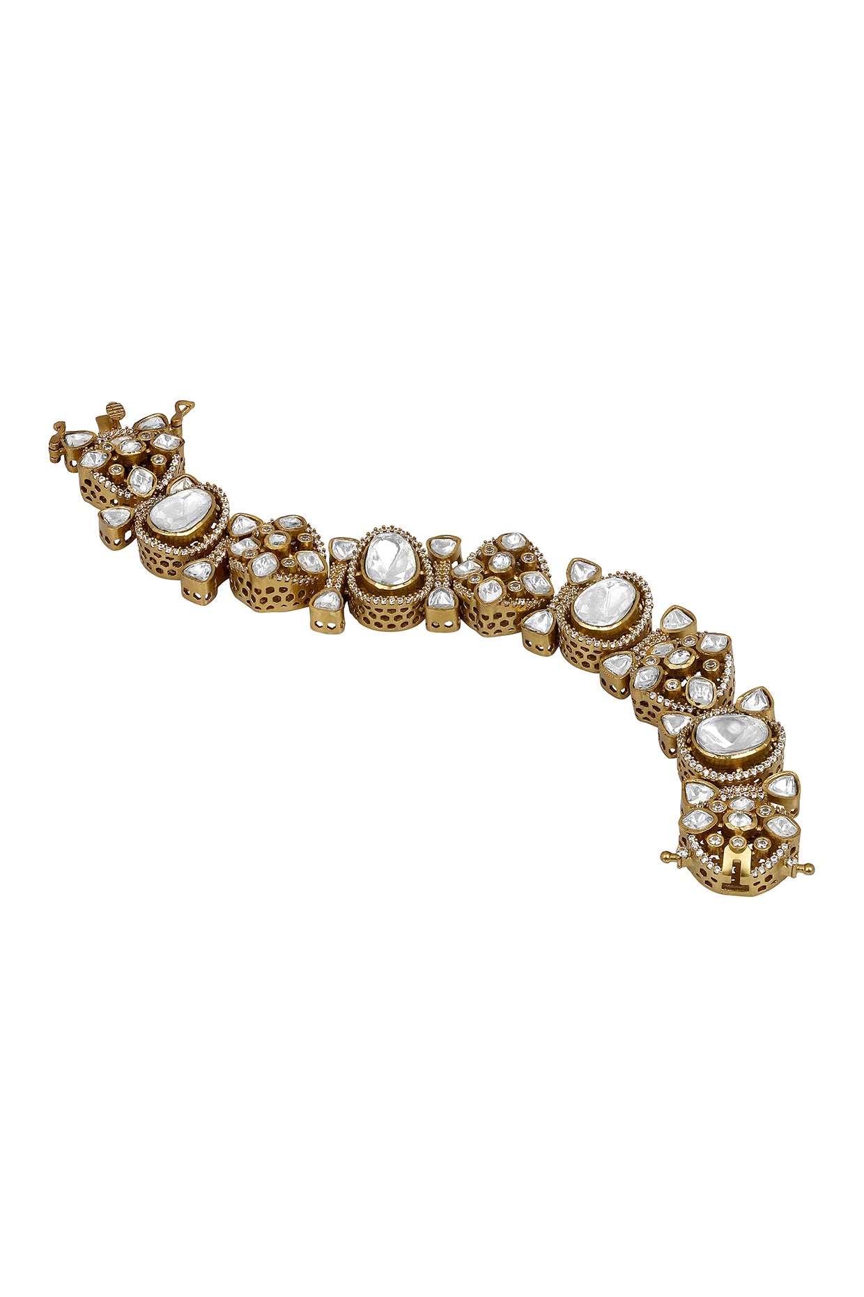 Bracelet in mehandi polish brass with Kundan Polki, Zircon Diamond, Have Been Used