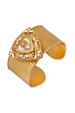Hand Cuff in gold tone brass with Kundan Polki, Mother Of Pearl, Have Been Used