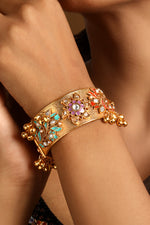 Bangles in gold tone brass with Kundan Polki, Enamel, Gold Ghungroo, Have Been Used