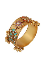 Bangles in gold tone brass with Kundan Polki, Enamel, Gold Ghungroo, Have Been Used