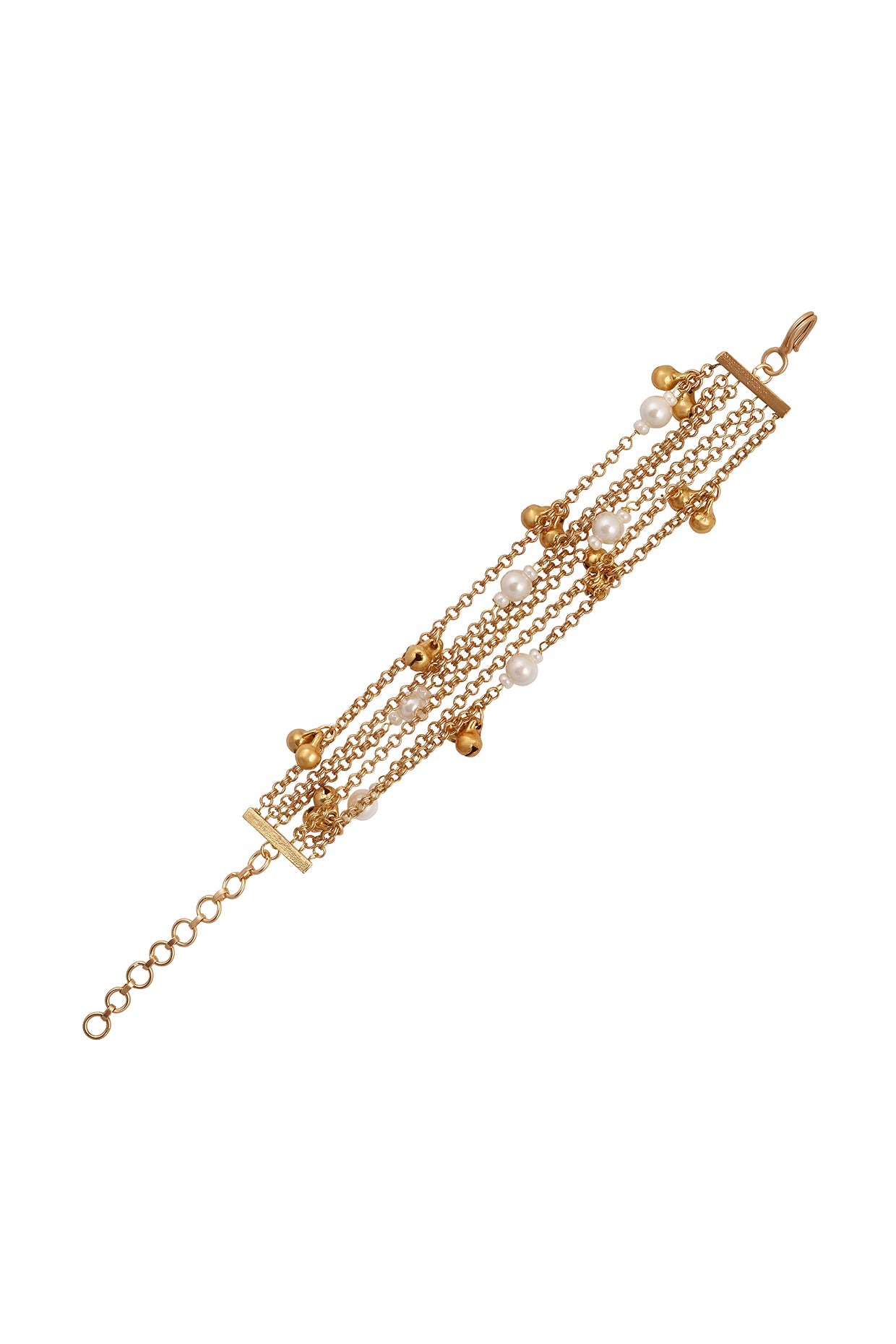 Bracelet in gold tone brass with Pearls, Gold Ghungroo, Have Been Used